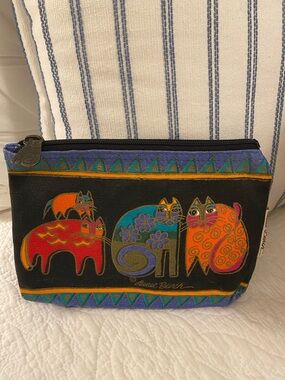 Laurel Burch Fantastic Felined Cat Print Zip Pouch - Black with Bright Accents